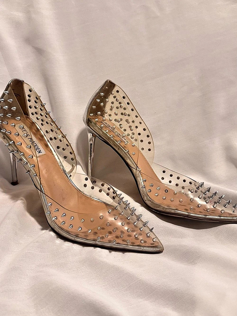Steve Madden Vala-S Studded Clear Pointed-Toe Heels
